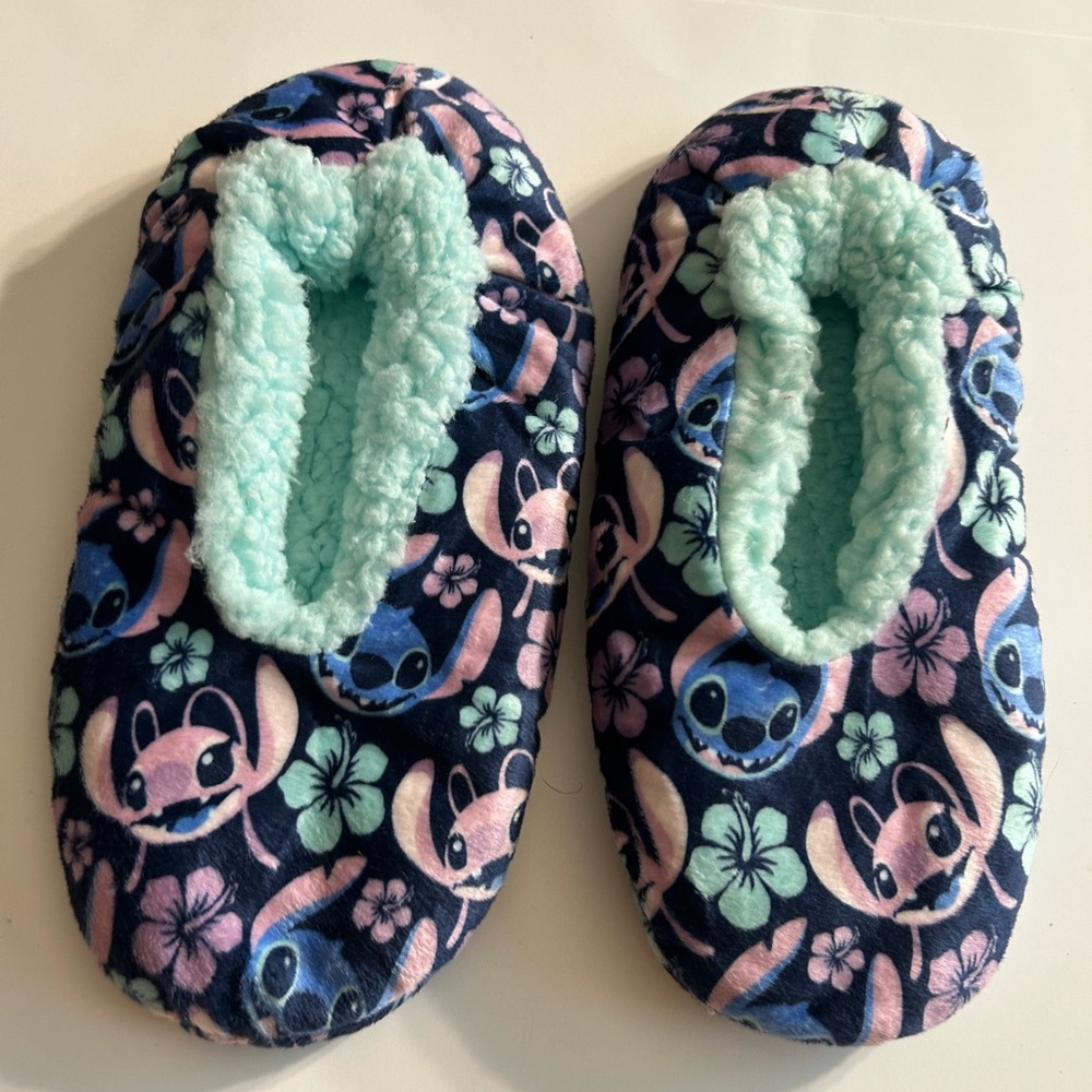 LILO & STITCH DISNEY MULTI COLORED PLUSH SLIPPERS HOUSE SHOES SIZE 8-9